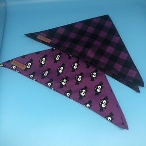 NWT Realeaf Bandana 2 pack Dog Scarf Halloween L,Bats & Purple Plaid Design